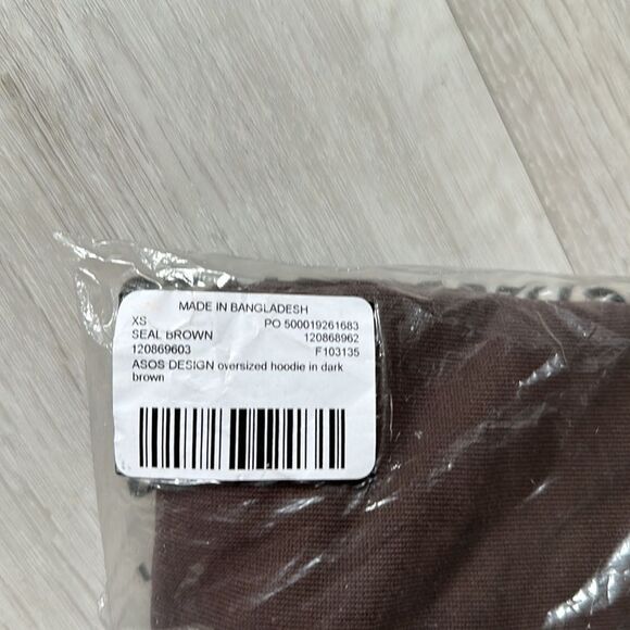ASOS DESIGN oversized hoodie in dark brown (Seal Brown) XS NWT in packaging - Picture 6 of 7
